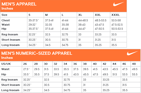 Nike Sweatpants Mens Size Chart
