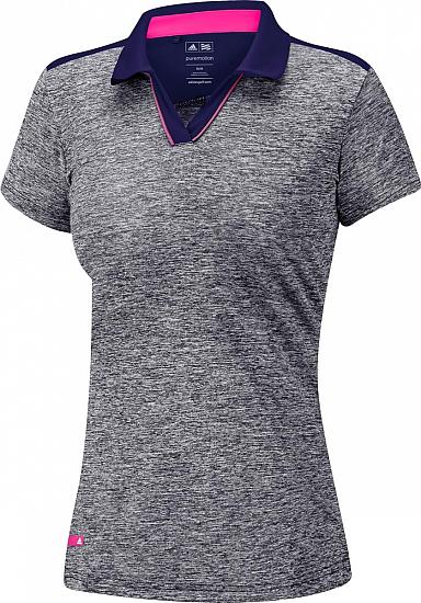 Adidas Women's Puremotion Heather Sliver Piped Golf Shirts - FINAL CLEARANCE