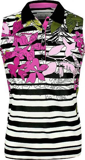EP Pro Women's Tour-Tech Floral Stripe Sleeveless Golf Shirts - CLEARANCE