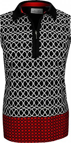EP Pro Women's Tour-Tech Dynasty Geo Border Print Sleeveless Golf Shirts - CLEARANCE
