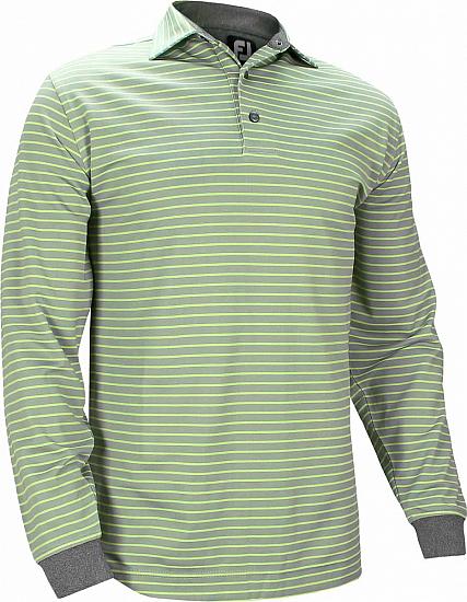 FootJoy Thermocool Oxford Stripe Self Collar Long Sleeve Golf Shirts - Riverside Collection - FJ Tour Logo Available - ON SALE!