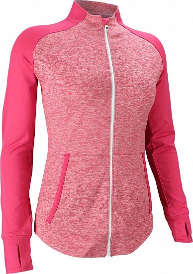 FootJoy Women's Brushed Back Space Dye Full-Zip Mid Layer Golf Jackets - Berry - ON SALE - RACK