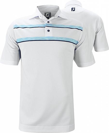 FootJoy Stretch Pique Double Space Dye Chest Stripe Golf Shirts - Athletic Fit - Amelia Island Collection - FJ Tour Logo Available