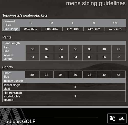 Adidas Men's Golf Apparel Sizing Guide