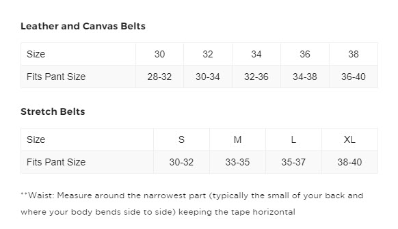 Cuater by Travis Mathew Golf Belt Size Chart