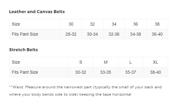 Belt size guide