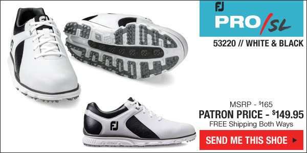 Click here and we'll ship you the new Black and White Pro SL Spiekless Golf Shoes - style 53220