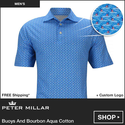 Peter Millar Buoys And Bourbon Aqua Cotton Golf Shirts