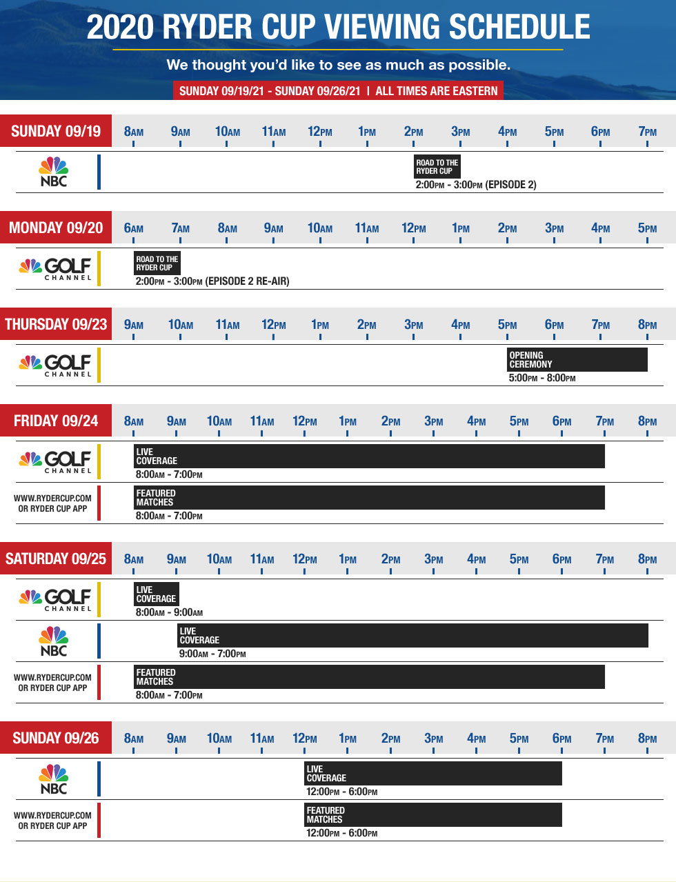 2020-21 Ryder Cup Viewing Guide at Golf Locker