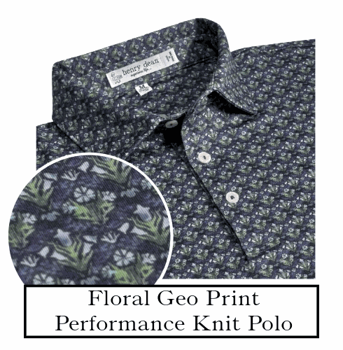 Henry Dean Floral Geo Performance Knit Golf Shirt
