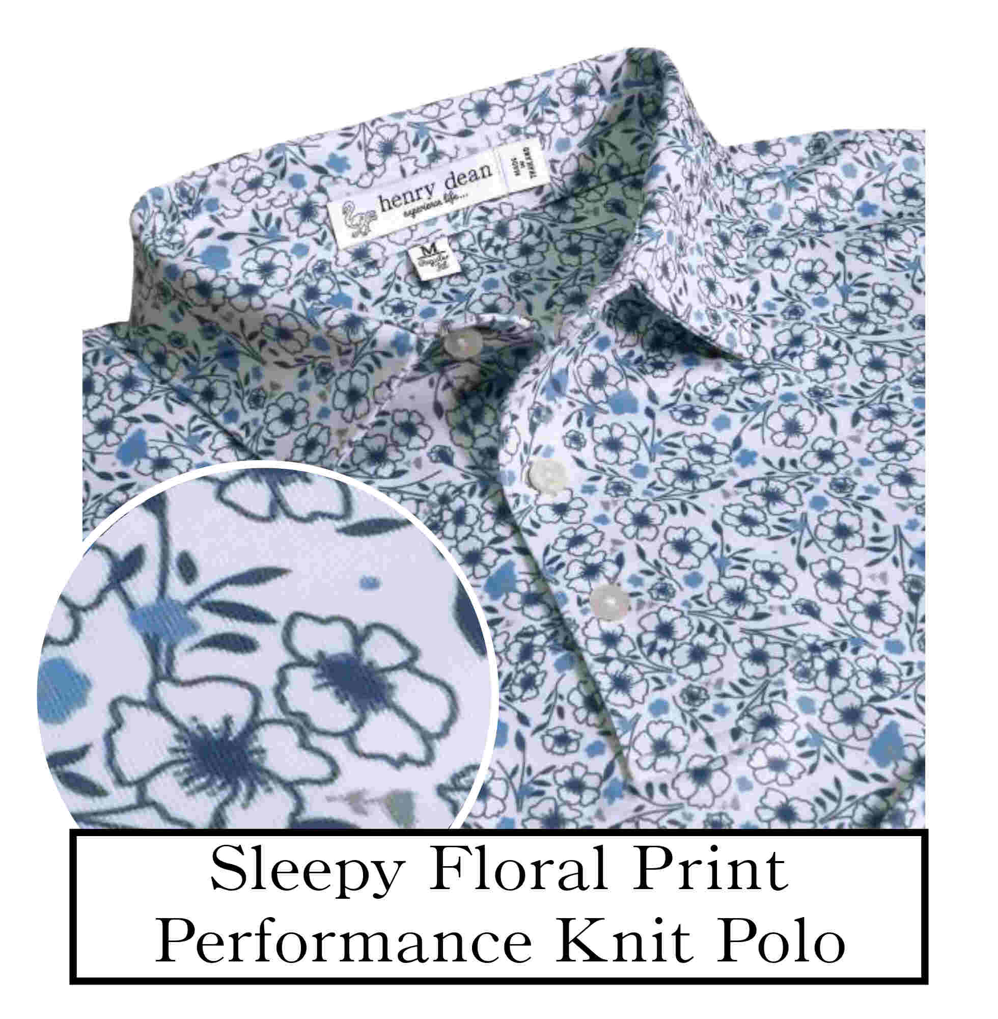 Henry Dean Sleepy Floral Performance Knit Golf Shirt