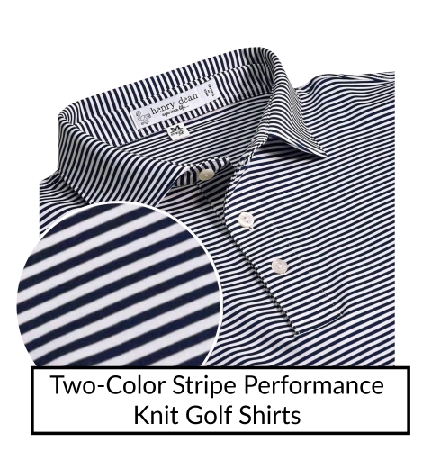 Two-Color Stripe Performance Knit Golf Shirts
