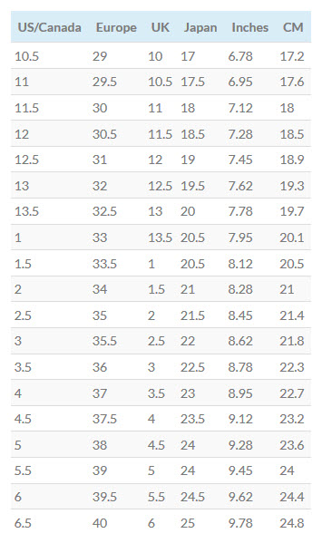 My Juniors Size Chart