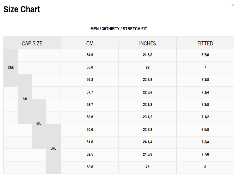 New Era 39thirty Size Chart