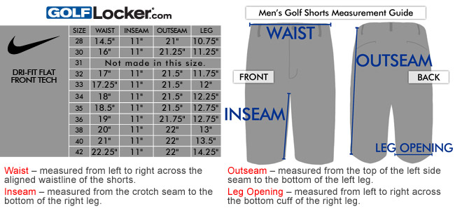 size chart nike shorts