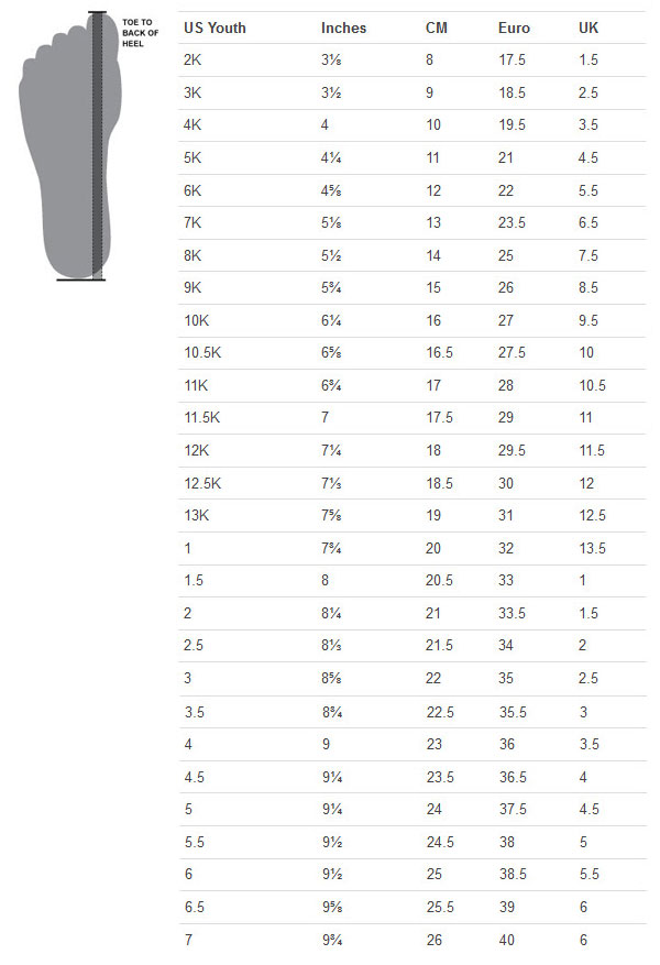 Under Armour Junior Size Guide