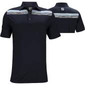 FootJoy ProDry Performance Lisle Engineered Chestband Golf Shirts - Athletic Fit - FJ Tour Logo Available - Previous Season Style in Navy with light blue and white chest stripes
