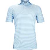 Peter Millar Hales Stripe Stretch Jersey Golf Shirts in Cottage blue with white stripes
