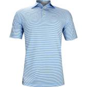 Peter Millar Hales Stripe Stretch Jersey Golf Shirts in Riverbed with white stripes