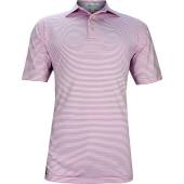 Peter Millar Hales Stripe Stretch Jersey Golf Shirts in Lantana pink with white stripes