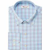 Peter Millar Oliver Multi Check Sport Woven Performance Button-Downs - Previous Season Style in Tropical blue multi-color check print