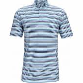 Peter Millar Seaside High Tide Multi Stripe Golf Shirts in Lazuline blue with multi color stripes