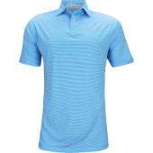 Peter Millar Featherweight Melange Stripe Golf Shirts in Riverbed blue with white stripes