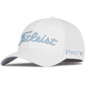 Titleist Tour Sports Mesh Flex Fit Golf Hats in White with sky blue script