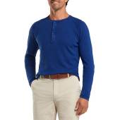 Peter Millar Seaside Sun-Washed Waffle Henley Long Sleeve Casual Shirts - Previous Season Style in Atlantic blue