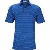 Peter Millar Crafty Stripe Stretch Jersey Golf Shirts in Blue lapis with green stripes
