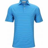 Peter Millar Crafty Stripe Stretch Jersey Golf Shirts - Previous Season Style in Riverbed blue with black stripes