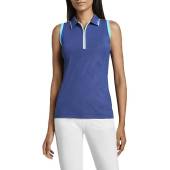 Peter Millar Women's Performance Chrissie Zip Sleeveless Golf Shirts in Sport navy with cyan and white accents