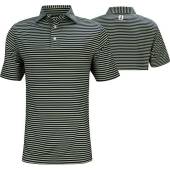 FootJoy ProDry Performance Stretch Lisle Pinstripe Golf Shirts - FJ Tour Logo Available in Navy with lime and white stripes