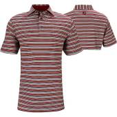 FootJoy ProDry Lisle Multi Stripe Stretch Pique Golf Shirts - FJ Tour Logo Available - Previous Season Style in Merlot red with grey and white stripes