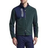 Peter Millar Thermal Block Micro Fleece Full-Zip Golf Jackets in Nordic pine with navy colorblock