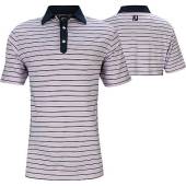 FootJoy ProDry Lisle Accented Stripe Golf Shirts - FJ Tour Logo Available - Previous Season Style in Lavender with navy stripes and accents