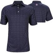 FootJoy ProDry Lisle Leaping Dolphins Print Golf Shirts - FJ Tour Logo Available in Navy with lavender novelty print