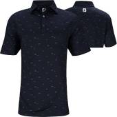 FootJoy ProDry Lisle School of Fish Golf Shirts - FJ Tour Logo Available - Previous Season Style in Navy with school of fish print