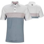 FootJoy ProDry Lisle Color Block Golf Shirts - FJ Tour Logo Available in White with dark grey color block and pink chest stripes