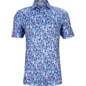 Peter Millar Transfusion Boom Boom Performance Jersey Golf Shirts in Estate blue with novelty print