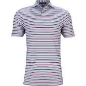 Peter Millar Crown Crafted Rouge Performance Jersey Golf Shirts - Tour Fit in Navy with multi color stripes