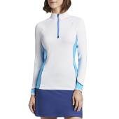 Peter Millar Women's Lightweight Sun White Cyan Comfort Golf Base Layers in White with cyan color block and sport navy accents