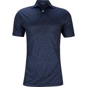 Peter Millar Crown Crafted Midnight Performance Jersey Golf Shirts - Tour Fit in Midnight navy with palm print