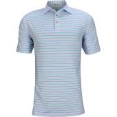 Peter Millar Pike Performance Jersey Golf Shirts in Palmer pink with multi color stripes