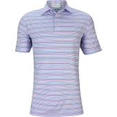 Peter Millar Ray Performance Jersey Golf Shirts in Estate blue with multi color stripes