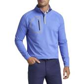 Peter Millar Forge Performance Quarter-Zip Golf Pullovers in Blue batik with light grey accents