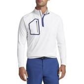 Peter Millar Forge Performance Quarter-Zip Golf Pullovers in White with navy accents