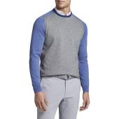 Peter Millar Crown Crafted Riffs Ringer Crewneck Golf Sweaters -Tour Fit - Previous Season Style in British grey with blue colorblock