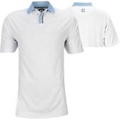 FootJoy ProDry Lisle Solid Stripe Placket Stretch Pique Golf Shirts - FJ Tour Logo Available in White with blue accents