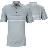 FootJoy ProDry Lisle Double Band Golf Shirts - FJ Tour Logo Available in Dove grey with blue and white double band chest stripes